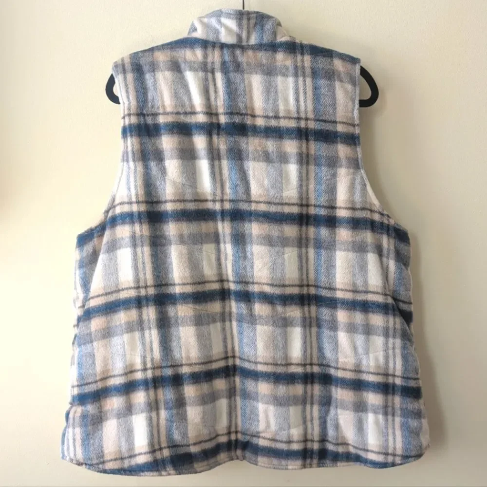 Christopher Banks Blue Tan Plaid Cozy Vest with Sherpa Lining Size 2X
